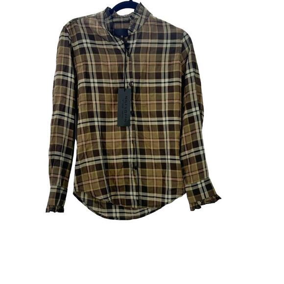 Nili Lotan Plaid Lydia Button Down Shirt Top Long Sleeve Brown Size XS NWT - Picture 8 of 12